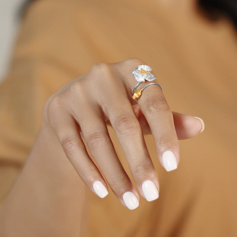 Women's Platinum Gold-plated Point Gold Flower Ring