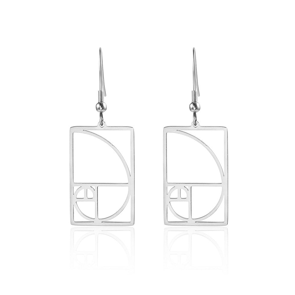 Women's Gold Yellow Gold Spiral Divider Square Earrings