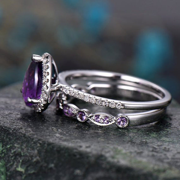 Purple Diamond Lady Ring Europe and Diamond Full Engagement Ring