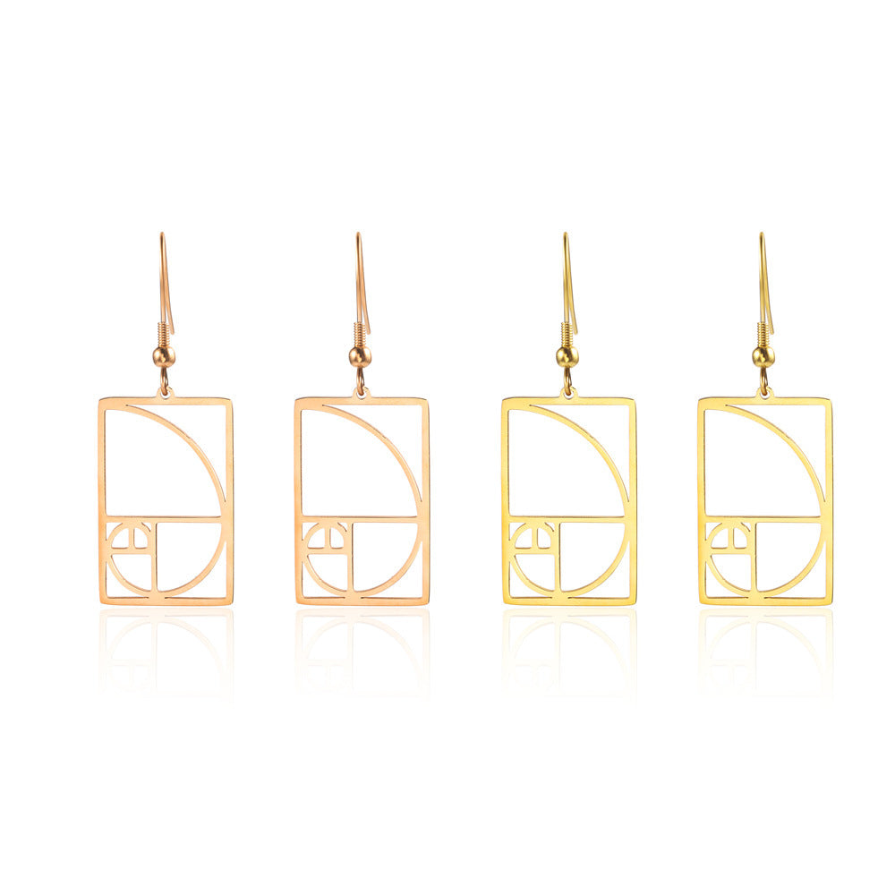 Women's Gold Yellow Gold Spiral Divider Square Earrings