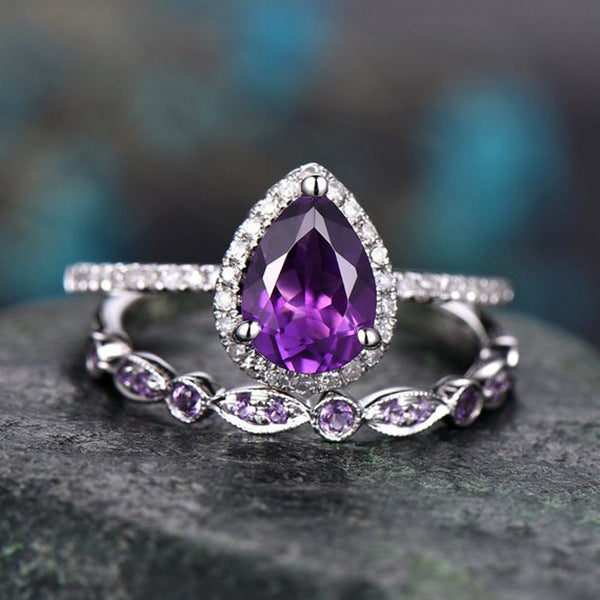 Purple Diamond Lady Ring Europe and Diamond Full Engagement Ring