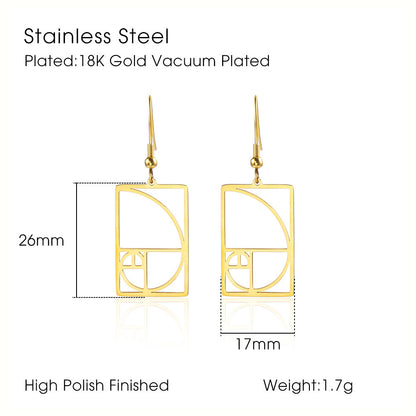 Women's Gold Yellow Gold Spiral Divider Square Earrings