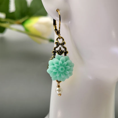 Rongyu Bohemian Fashion Chalcedony Flower Pearl Earrings