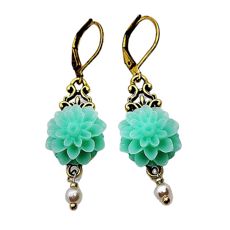 Rongyu Bohemian Fashion Chalcedony Flower Pearl Earrings