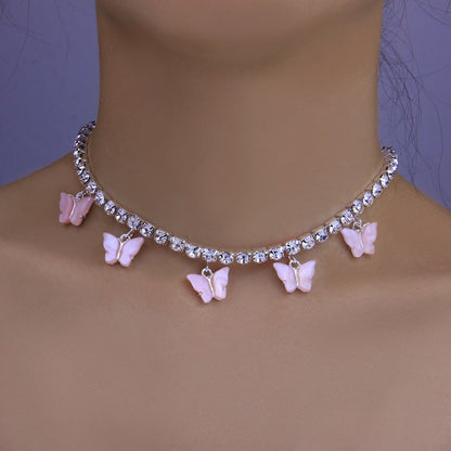 Colorful Diamond Butterfly Necklace