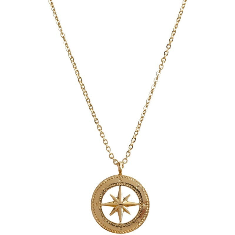 Simple 24K Gold Plated Vintage Gold Starburst Gold Coin Necklace