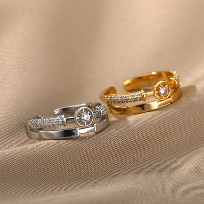 New Letter V Open-end Zircon Ring Double Layer