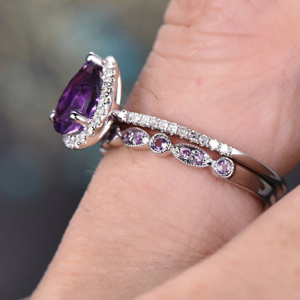 Purple Diamond Lady Ring Europe and Diamond Full Engagement Ring