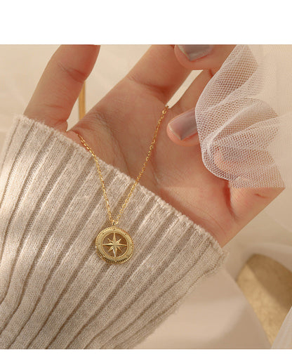 Simple 24K Gold Plated Vintage Gold Starburst Gold Coin Necklace