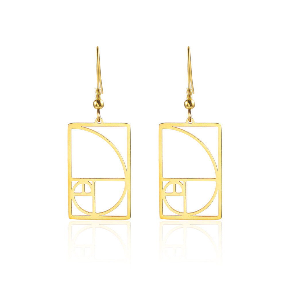 Women's Gold Yellow Gold Spiral Divider Square Earrings