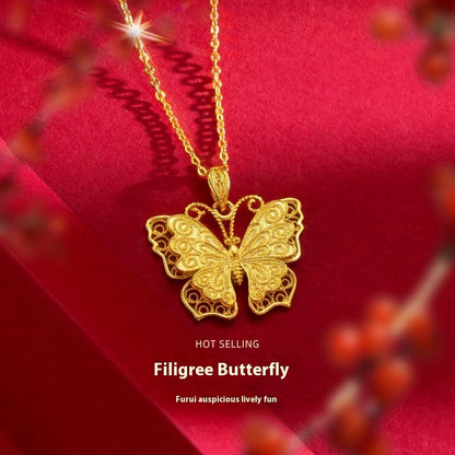 Hollow Ancient Gold Butterfly Necklace Alluvial Gold