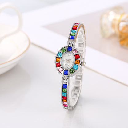 Fashion Small Oval Colorful Crystals Watch