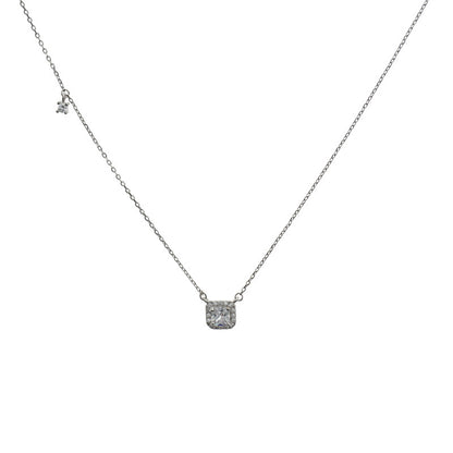 Square Diamond Necklace 925 Sterling Silver Cold Style Clavicle Chain Diamond Necklace