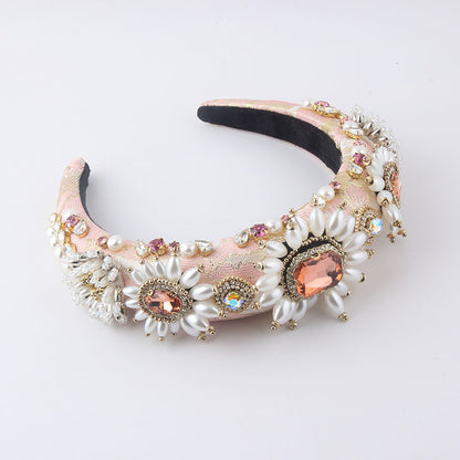 New Fashion European And American Style Baroque Light Luxury Sponge Rhinestone Pearl GEM Headband