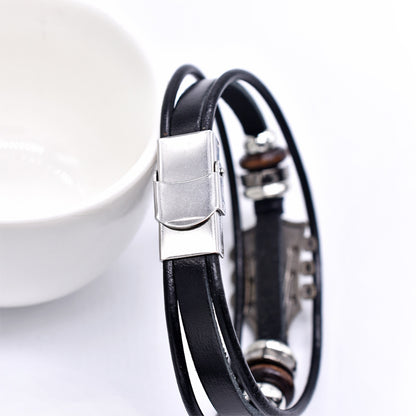 European And American Zinc Alloy Music Guitar Leather Bracelet