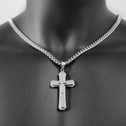 Men's Cross Pendant Titanium Steel Stainless Steel Cuban Link Chain Necklace