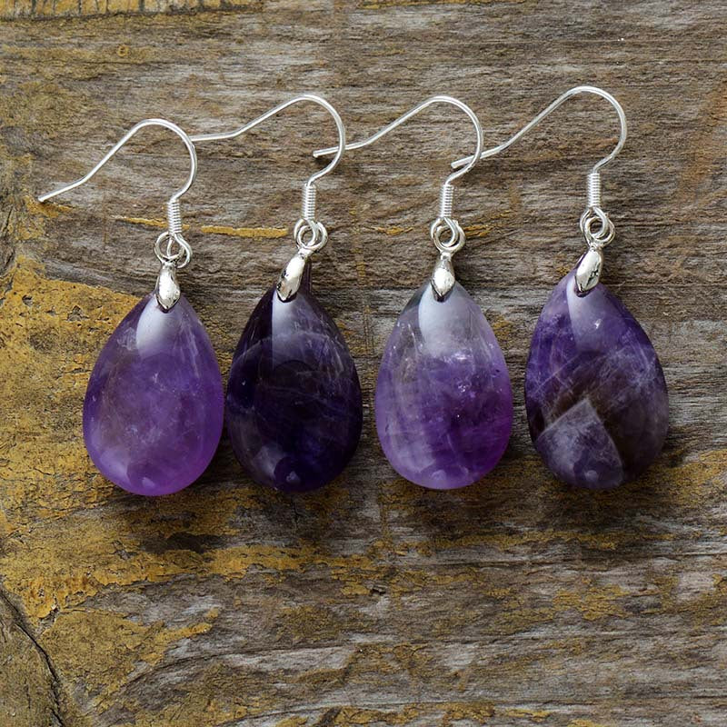 Natural Stone Amethyst Plated 925 Silver Earrings Eardrops