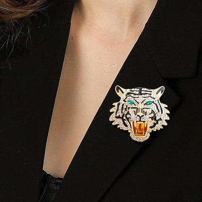 High-end Rhinestone-encrusted Tiger Head Brooch