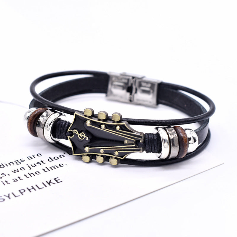 European And American Zinc Alloy Music Guitar Leather Bracelet