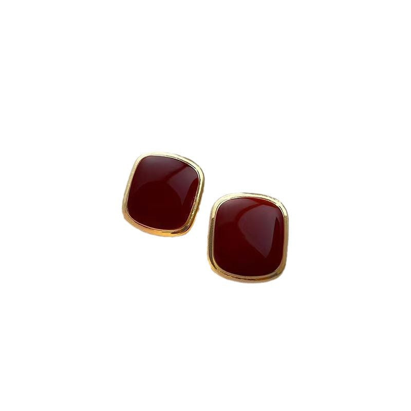 French Retro Square Red Stud Earring