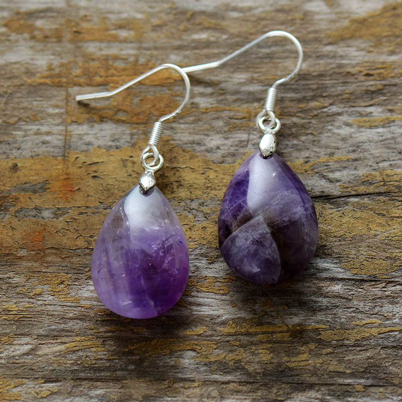 Natural Stone Amethyst Plated 925 Silver Earrings Eardrops