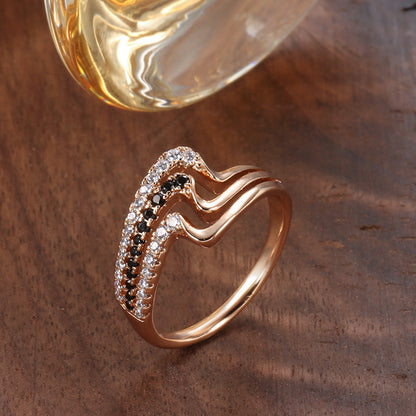 Personality Wave Popular Micro-inlaid Zircon Ring