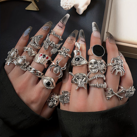 Dark Hip Hop Skull Spider High Profile Retro Ring