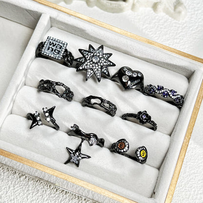 Punk Dark Style Asterism Full Diamond Open Ring Unisex Style