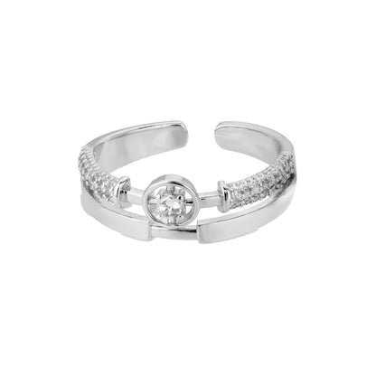 New Letter V Open-end Zircon Ring Double Layer