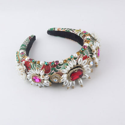 New Fashion European And American Style Baroque Light Luxury Sponge Rhinestone Pearl GEM Headband