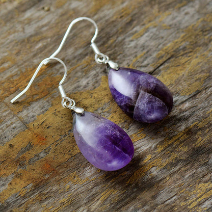 Natural Stone Amethyst Plated 925 Silver Earrings Eardrops