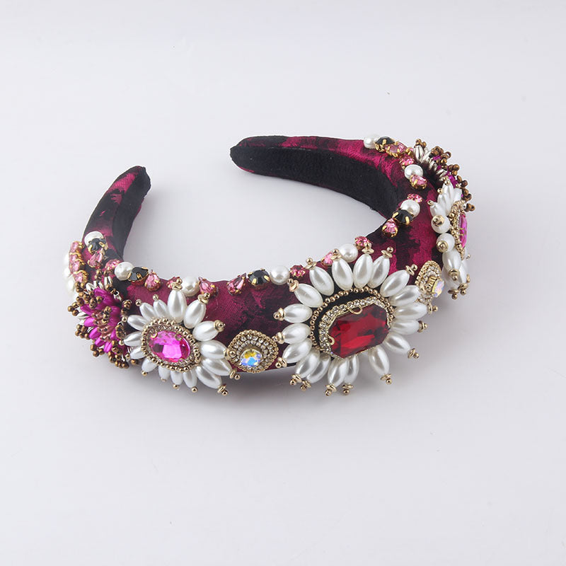 New Fashion European And American Style Baroque Light Luxury Sponge Rhinestone Pearl GEM Headband