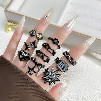 Punk Dark Style Asterism Full Diamond Open Ring Unisex Style