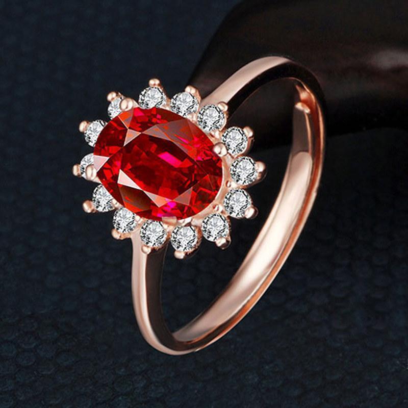 Flower Inlaid ZirconNatural Red Tourmaline Ring For Women