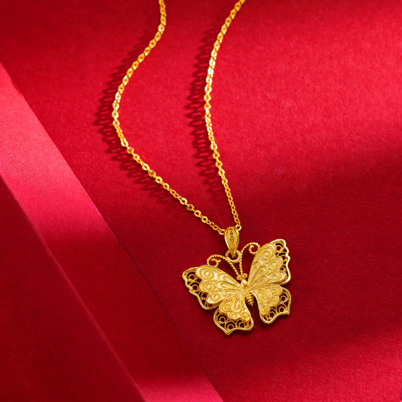 Hollow Ancient Gold Butterfly Necklace Alluvial Gold