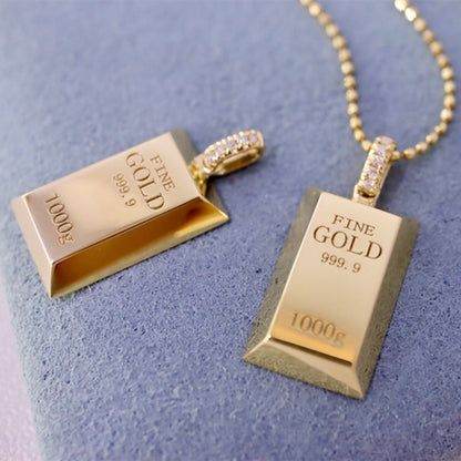 Au750 Gold Gold Bar Natural Diamond Pendant Necklace