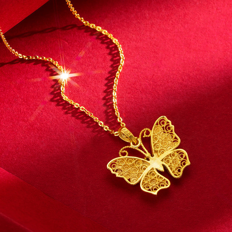 Hollow Ancient Gold Butterfly Necklace Alluvial Gold