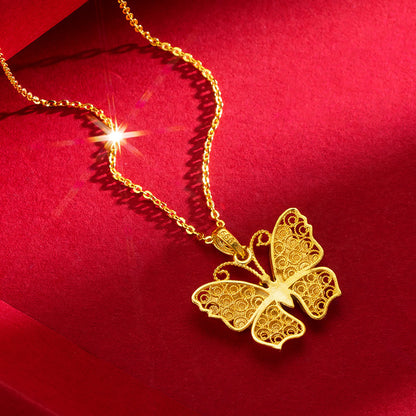 Hollow Ancient Gold Butterfly Necklace Alluvial Gold