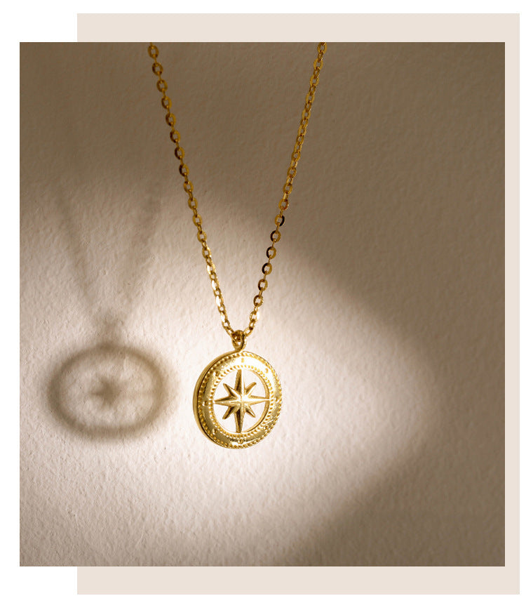 Simple 24K Gold Plated Vintage Gold Starburst Gold Coin Necklace