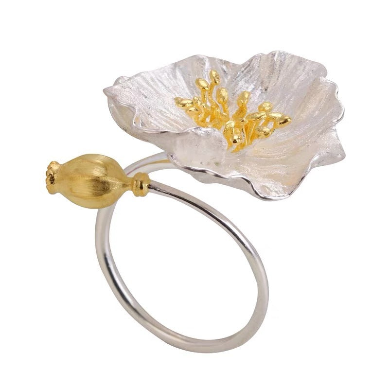 Women's Platinum Gold-plated Point Gold Flower Ring