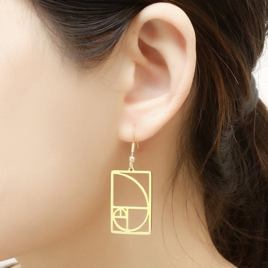 Women's Gold Yellow Gold Spiral Divider Square Earrings