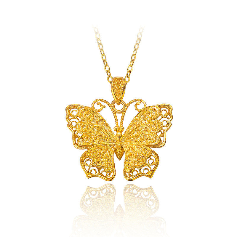 Hollow Ancient Gold Butterfly Necklace Alluvial Gold