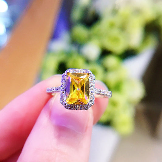 Simulation Diamond Yellow Diamond Ring Ladies