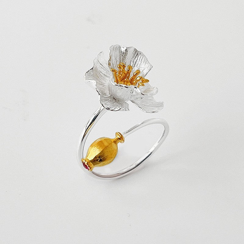 Women's Platinum Gold-plated Point Gold Flower Ring