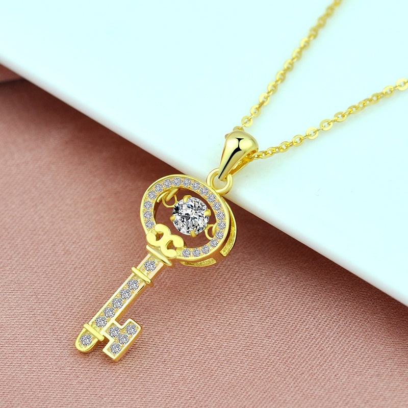 Rose Gold Plated Gold Key Smart Heartbeat Necklace