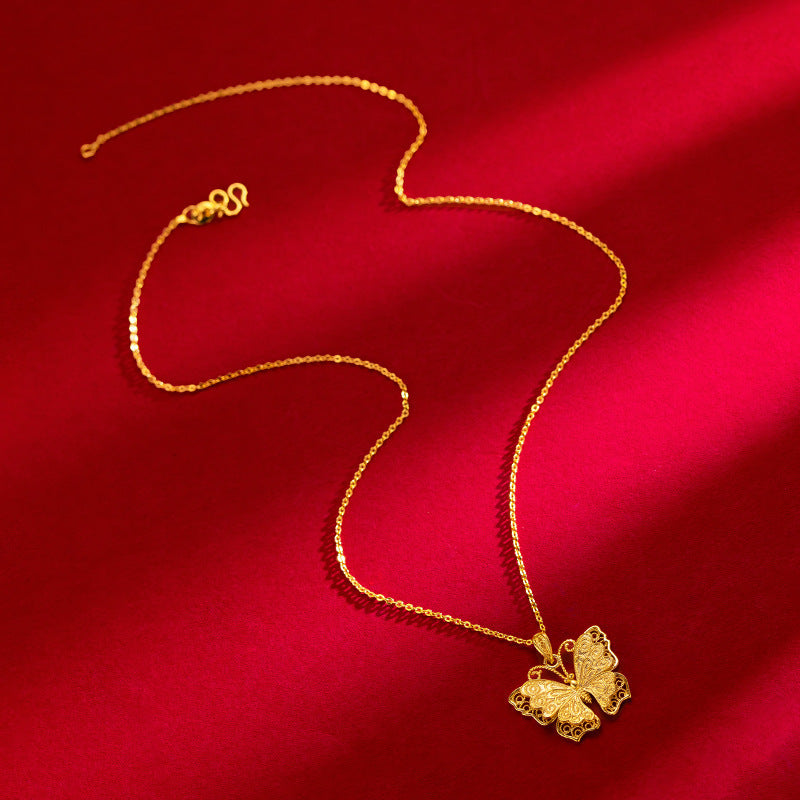 Hollow Ancient Gold Butterfly Necklace Alluvial Gold